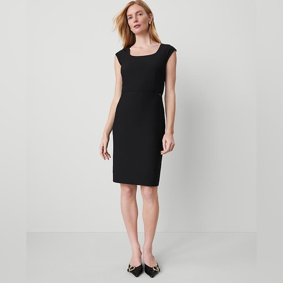 Ann Taylor Dresses & Skirts - Ann Taylor Classic Scoop Neck Business Casual Black Cap Sleeve Dress 12